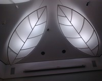 Листья из натяжного потолка с подсветкой внутри в виде подвесной 3D модели.