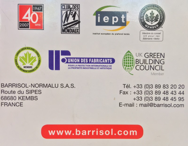 Задняя обложка каталога французской фирмы Barrisol на пленку для натяжных потолков.