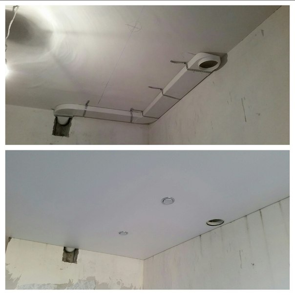 Вид кухни до и после установки натяжного потолка.